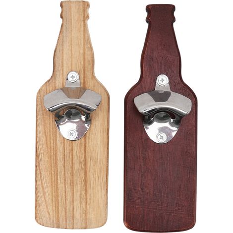 Set aus 2 magnetischen, wandmontierten Flaschenöffnern aus rotem Holz, für Kühlschrank, Ziegel, Beton, Holz oder Metall.