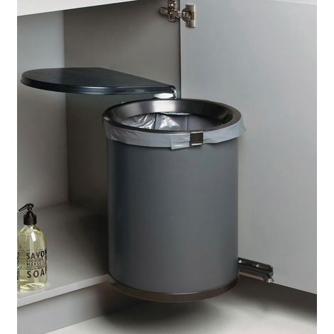 Poubelle automatique pivotante 30 L – Ouverture avec porte – Décor anthracite/noir – Diamètre intérieur 340 mm – Pour caisson 500 mm – Wesco