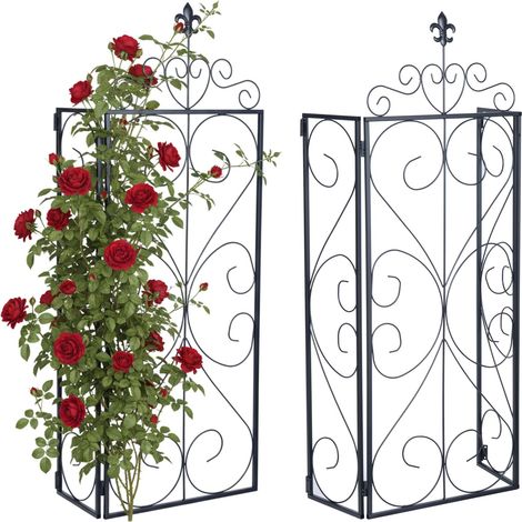 Relaxdays Graticcio, set 2 pz, HBT: 112x40x20 cm, metallo, per piante rampicanti, giardino, supporto per rose, nero