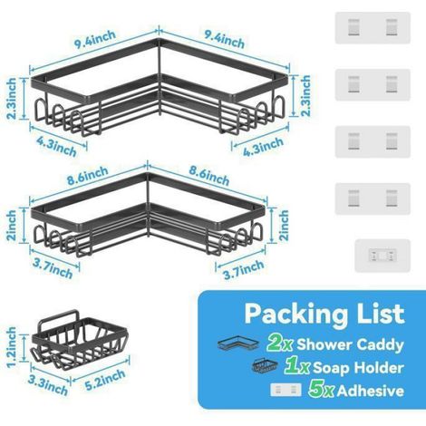 Lot de 3 Étagère, Acier inoxydable, Avec crochet, Capacité 20KG, Salle de bain (1/3)