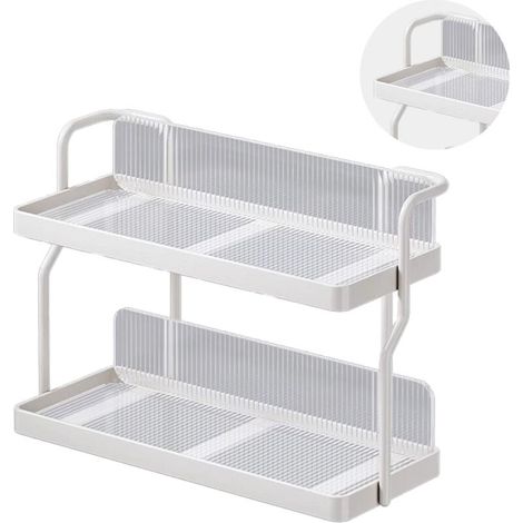 2-stöckiger Küchen-Organizer aus Kohlenstoffstahl, multifunktionales Gewürzregal für Schlafzimmer, Badezimmer, Kleiderschrank, unter der Spüle, cremeweiß