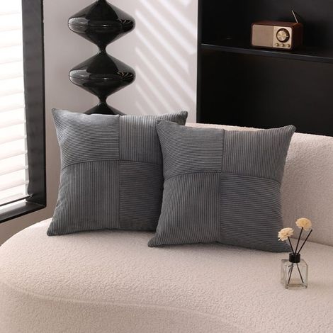 1 Coussin carré, Tissu côtelé gris, 45x45 cm, Polyester, Décoration salon chambre (1/4)