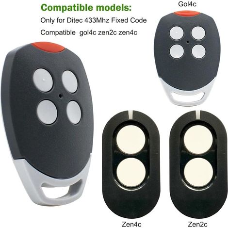 DPZO Lot de 2 télécommandes pour porte de garage Ditec GOL4C, ZEN2C, ZEN4C, pour porte de garage