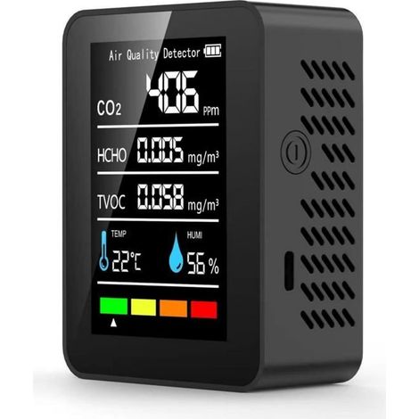 Détecteur de qualité de l'air 5 en 1 portable – CO2, HCHO, TVOC, humidité, température – Pour maison, bureau, voiture (1/4)