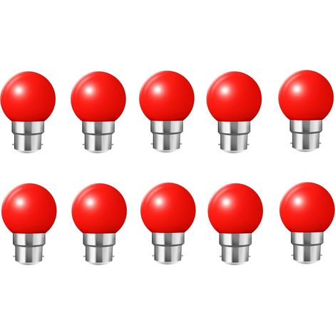 QAZQA 10X B22 Ampoule Rouge 1W Ampoule Couleur Économie d'énergie Couleur à LED 200LM Adapté aux Décoration AC 220V-240V ROUGE (1/4)