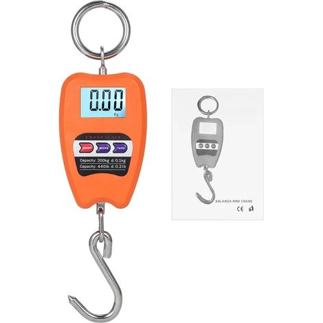 (Orange) Balance de levage numérique industrielle, 200 kg, avec crochets (1/5)