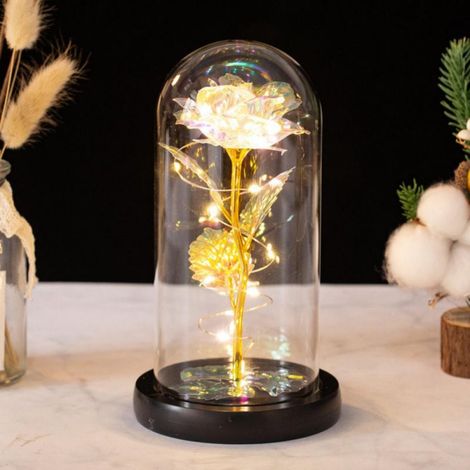 Rose Musicale Enchantée de La Belle et la Bête pour Femme – Cadeau de Noël Personnalisé, Fleur Éternelle sous Verre avec Base Lumineuse LED, Idée Anniversaire pour Maman, Épouse, Petite Amie ou Grand- (1/2)