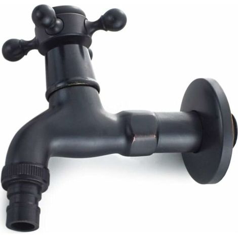 Tigrezy Robinet de machine à laver Robinet extérieur Robinet de Machine à Laver en Laiton avec Bec d'évier G1/2 - Robinet de Vadrouille à Poignée Croisée Antique pour Lavabo Jardin(Noir)