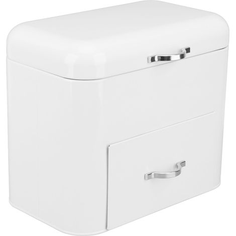 Boîte à Pain en Fer 2 Étagères Grande Capacité Conteneur de Rangement pour Pain, Bagels, Biscuits, Blanc Cassé (1/5)