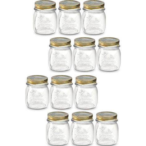 Set 12 Vasi in Vetro Quattro Stagioni 25cl con Capsula a vite e pulsante verifica salva freschezza Ermetica sottovuoto Vasocottura Pastorizzazione Contenitori vasetti Lead Free 250gr Barattoli (1/5)