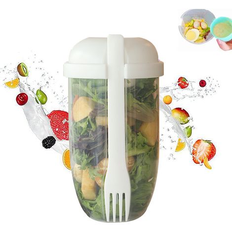 Ensemble de contenants pour salade fraîche à emporter, shaker à salade Keep Fit avec fourchette et porte-vinaigrette (1/5)