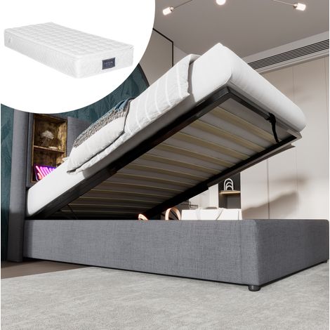 Bett Bettgestell Stauraum 90x200 Baumwolle Grau OKMYHOME (1/5)