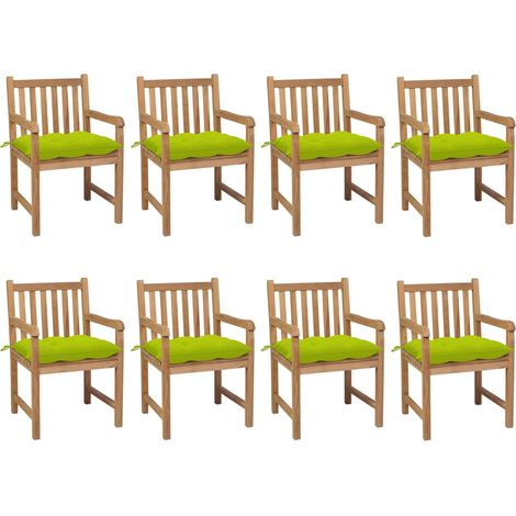 Gartenstühle 8 Stk. mit Hellgrünen Kissen Massivholz Teak