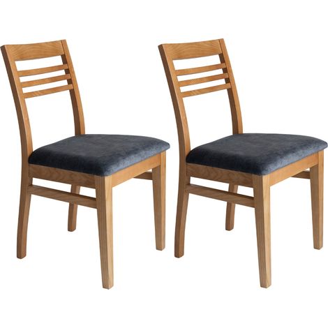 Lot de 2 chaises en hêtre chêne clair assise tissu gris - AGATHE