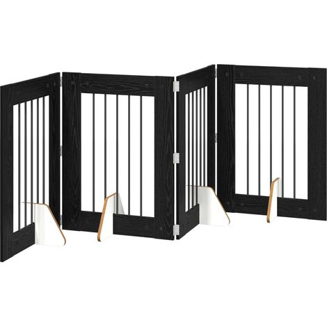 Puerta para perros plegable con soportes 4 uds. Roble Negro vidaXL (1/5)