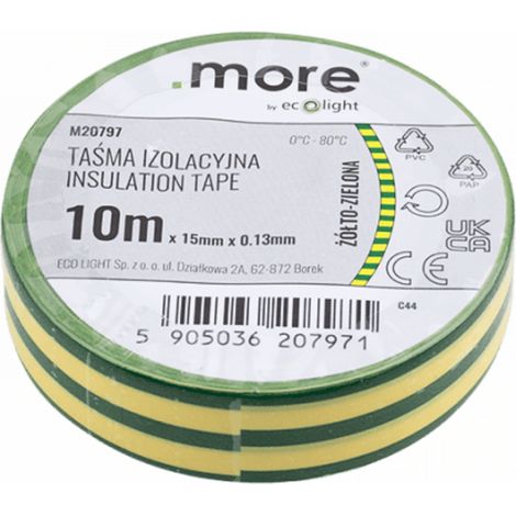 NASTRO ISOLANTE 15MM X 0,13MM GIALLO-VERDE 10M (1/5)