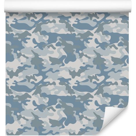Papier peint camouflage militaire bleu et gris clair 50x1000 cm (1/5)