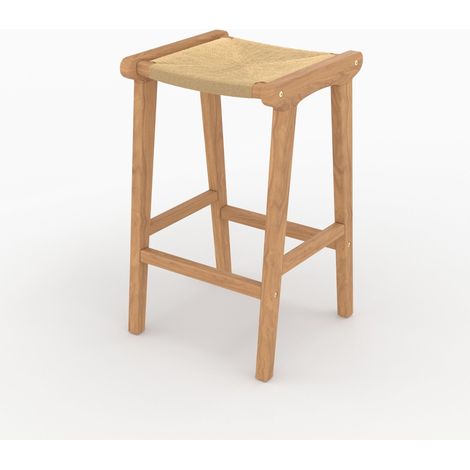 Taburete para isla central 68 cm de teca y ratán - Kuna (1/4)