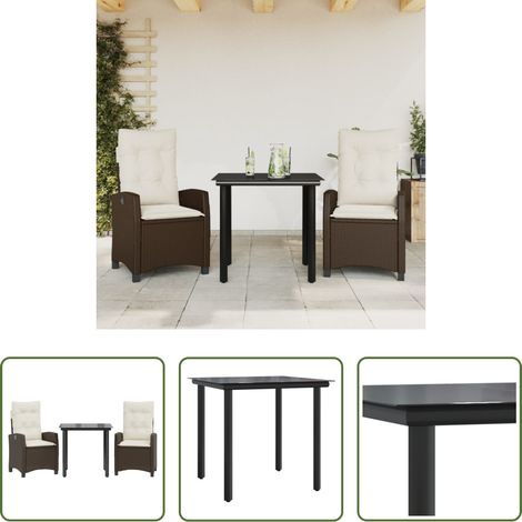 vidaXL Gartenstuhl - 3-tlg. Garten-Essgruppe mit Kissen Braun Poly Rattan (1/5)