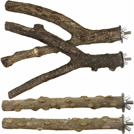 4 perchoirs en bois naturel pour perruches, jouets pour cage à oiseaux (1/5)