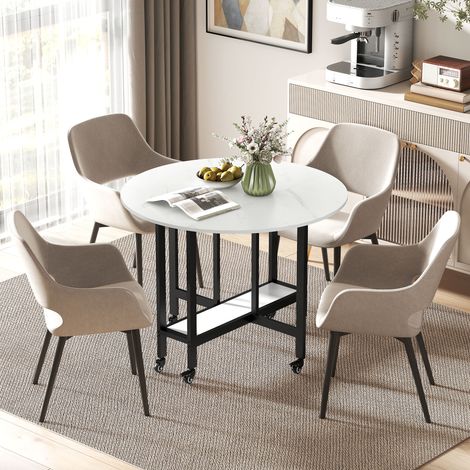 Table à Manger Pliante sur Roulettes, Table de Cuisine pour 4 Personnes avec Étagère Intégrée, 100 x 100 x 75 cm, Blanc (1/5)
