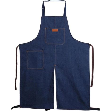 Bardusch-Tablier court en denim fendu, cou réglable, léger, anti-respirant, poches, usage cuisine, poterie (1/5)