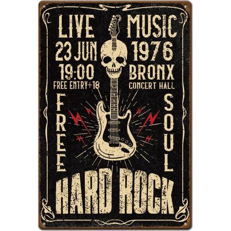 Plaque Metal Vintage pour Guitare Plaque Decorative Metal Peinture en Métal Décor de Musique Hard Rock avec Crâne Guitare Art Rétro Décoration Murale pour Bar Musical Pub Café Deco Vintage (1/5)
