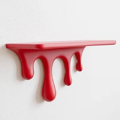 (Rouge) Étagère murale flottante unique imprimée en 3D, en plastique, avec effet goutte à goutte. Étagère murale artistique et stable pour salon. (1/5)