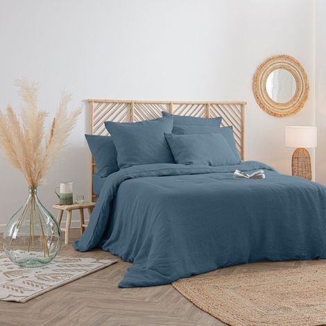 Housse de Couette Lin "Adorable" 260x240cm Bleu Canard (1/5)