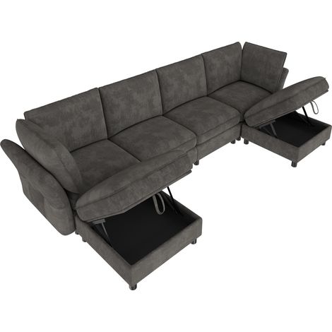 Sofá Modular en U 6-7 Plazas con Otomanas de Almacenaje, Reposabrazos Ergonómicos, Chenilla, Gris 289 × 137 × 84 cm (1/5)