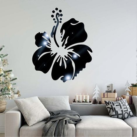 Stickers muraux décoratifs motif fleurs épanouies, effet miroir, compatibles acrylique noir (1/4)