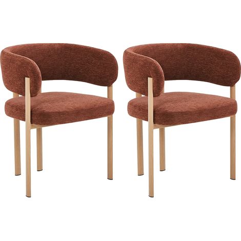 Lot de 2 chaises en tissu texturé et métal effet bois - Brun et Naturel clair - CIBARO (1/5)