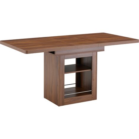Mesa de comedor extensible moderna de MDF efecto nogal con estante, 160 x 80 x 75,5 cm (1/5)