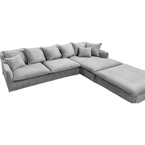 Ecksofa KALIA – Schlingenstoff grau – 4 Sitzer – Rechte Ecke