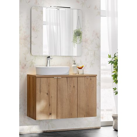 Badmöbel Set 2-teilig, 90cm Waschtisch, in Eiche, NEWPORT-56-OAK (1/5)