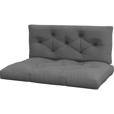 Ensemble de 2 coussins canapé palette 2 places 120x80x12 cm gris polyester (1/5)