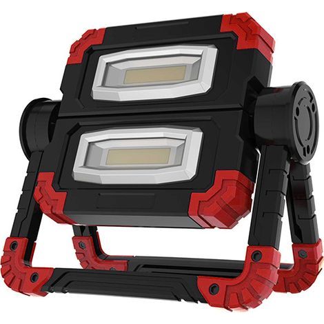 Foco LED recargable AIDUCHO, luz de trabajo con 2 faros COB, 3 modos, batería externa de 20 W y 5000 mAh, luz de trabajo LED plegable con rotación de 360° para camping y reparaciones, color rojo. (1/2)