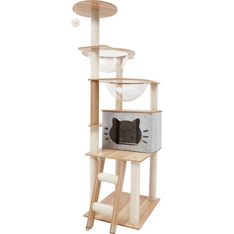 Tour d'escalade pour chat, design à quatre niveaux, stabilité antidérapante, Gris, L (1/2)