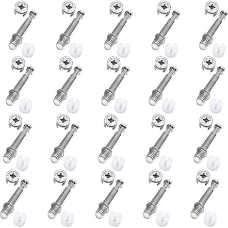 Lot de 20 raccords excentriques pour meuble - Chevilles à visser - Ferrures excentriques - Avec bord de protection (1/4)
