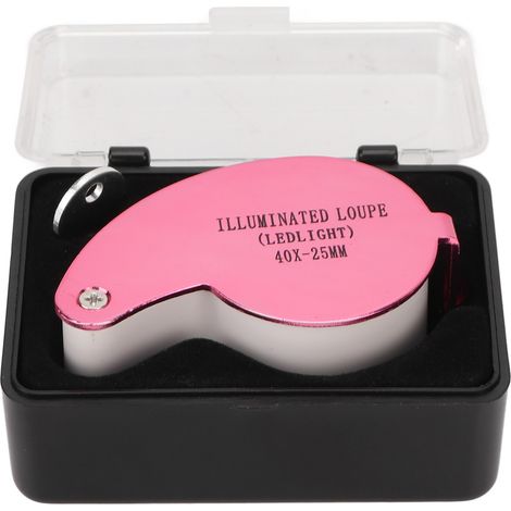 Loupe LED 40X en alliage d'aluminium, forte transmission lumineuse, portable pour bijoutiers et personnes âgées, coque rose. (1/5)