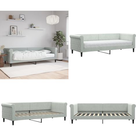 Tagesbett mit Matratze Hellgrau 80x200 cm Samt - Tagesbett - Sofa-Bett - Gästebett - Schlafsofa - Samtcouch - Home & Living (1/5)