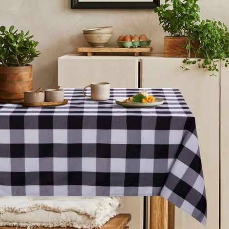 Nappe à carreaux facile nettoyer résistante aux taches lavable pouces 55 x 55 Noir Blanc (1/4)