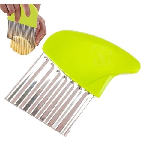 Lame de coupeur de pommes de terre en acier inoxydable, 2024 lame ondulée premium pour frites, trancheur de légumes multifonction, coupe-fruits et légumes, ustensile de cuisine pratique (Vert) (1/5)