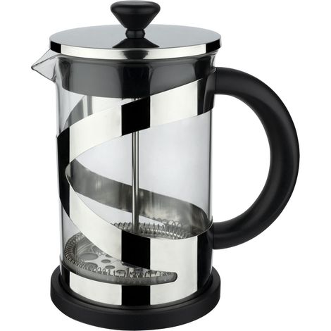 Cafetière, 350 ml / 1 tasse / 3 tasses à espresso, cafetière à piston, filtre en acier inoxydable, corps en verre, finition chromée (1/5)
