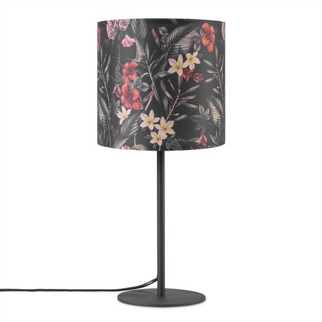 Paco Home Lampada Da Tavolo Scrivania Lampada Da Parete Tessuto E14 Fiori Jungle Lampada da tavolo - Nero, Design 5 (Ø18 cm) (1/4)