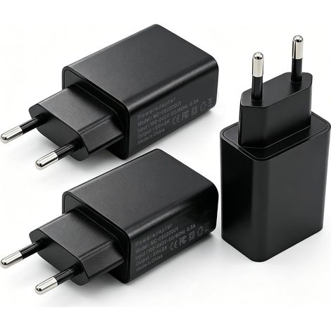 3-Piece 5V 2A 10W Universal USB Power Adapter Plug Block Charging Tip for iPhone, Samsung, Huawei, Smartwatch, Earphones, LED Lights, Monitoring, Fast Charging (1/5)