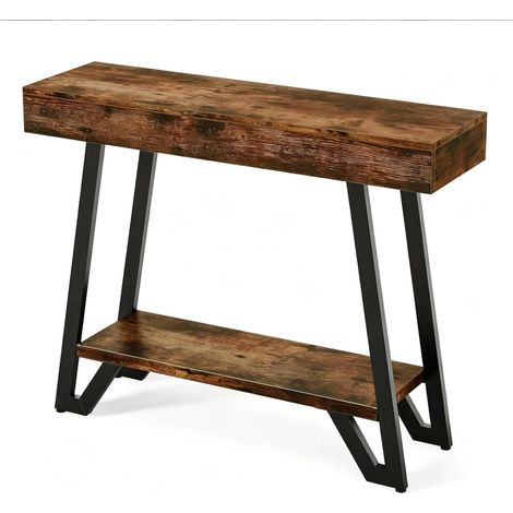 Tavolino rettangolare vintage-industriale a 2 ripiani in MDF e metallo HOMVRA (1/5)
