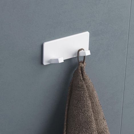 doporro Portasciugamani Adesivo Senza Forare, Ganci Autoadesivi Extra Forti in Acciaio Inox, Gancio da Parete per Bagno, Cucina, Corridoio e Porta, Design Moderno Bianco Opaco (1/5)