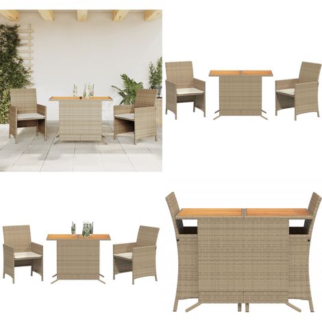 3-tlg. Bistro-Set mit Kissen Beige Poly Rattan - Gartensitzgruppe - Bistro-Set - Gartenmöbel - Outdoor Möbel - PE-Rattan - Home & Living
