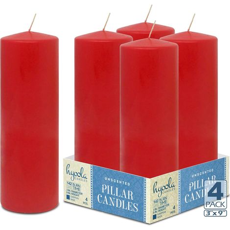 Candele colonna Cilindro Rosse Set 4 pz 22,5 x 7,5 cm (1/5)